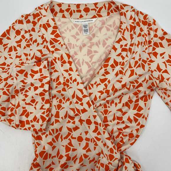 Diane Von Furstenberg Orange Cream Silk Wrap Dress | Women’s Size 6 - Picture 4 of 6